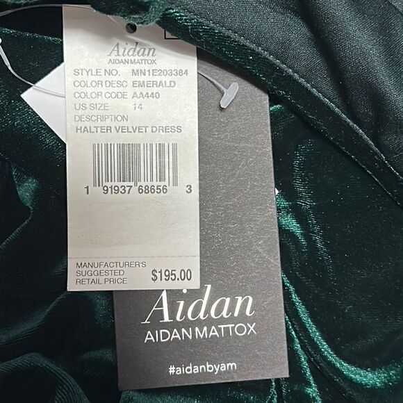 Aidan Mattox Green Velvet Halter Neck Short Plunging Neck Dress - Picture 9 of 11